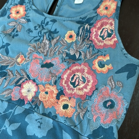 Boho Lagenlook Floral Embroidered Aqua Blue Maxi Dress SZ S - Picture 5 of 11